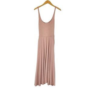 Reformation Jeans Rou Dress Knit Ballerina  Midi Blush Pink Fit Flare Pockets XS